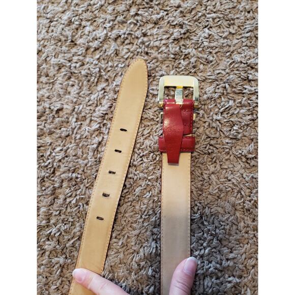 Talbots vintage genuine leather red belt gold buckle 1 inch M - Picture 3 of 5